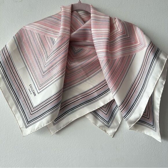 Guillemin Paris Vintage Striped Pink and Black Silk Scarf - Picture 3 of 9